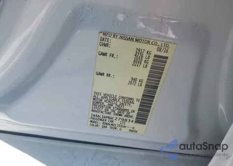 2016 Nissan Altima 2.5 Sv z USA, uszkodzony, nr VIN 1N4AL3AP6GC279834